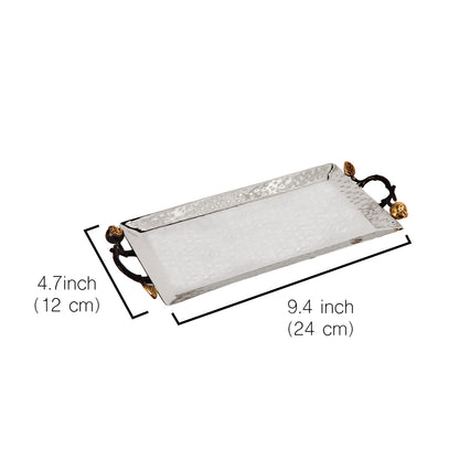 Yair Emanuel Decorative Serving Tray - Hammered Stainless Steel with Gold Accent Decoration (Small - 4.7" X 9.5")
