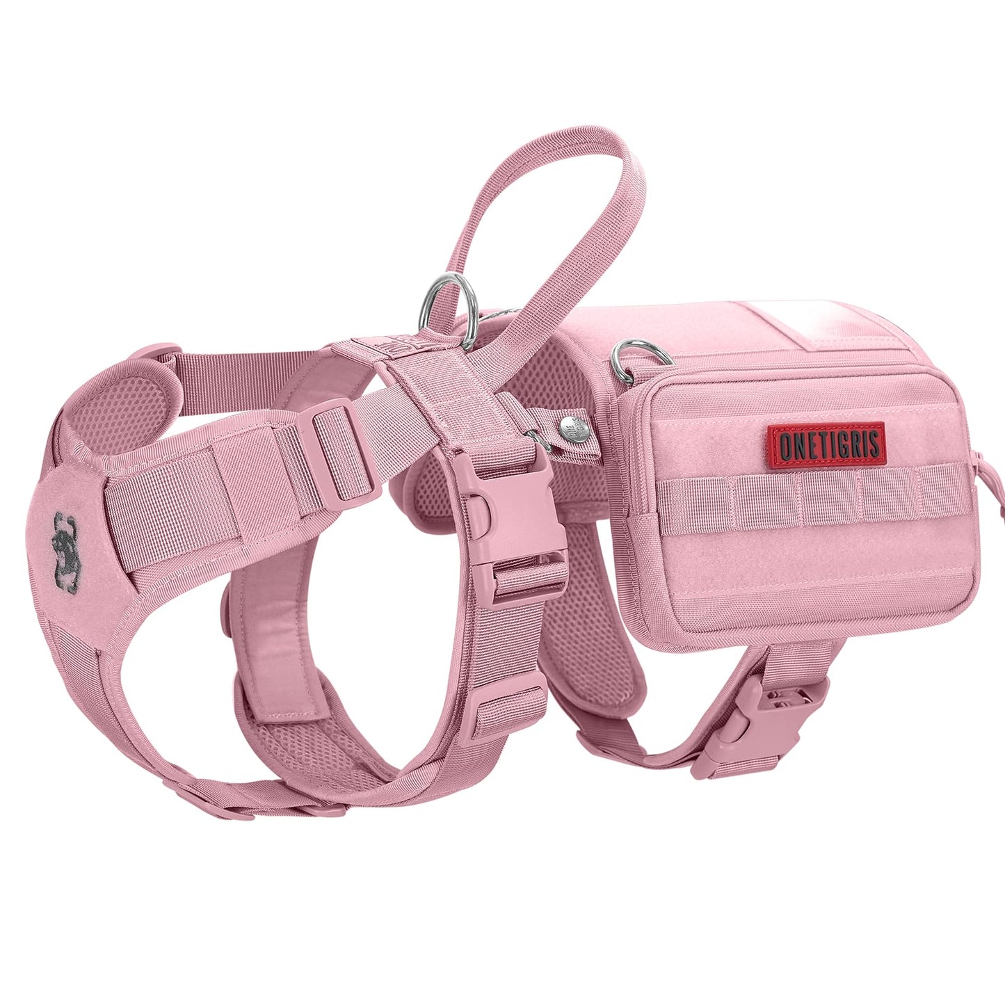 OneTigris Service Dog Vest Harness, Service Dog Cape Guardian Dog Backpack Harness with Pouches Dog Saddle Bag for Small Medium and Large Dogs (Pink, M)
