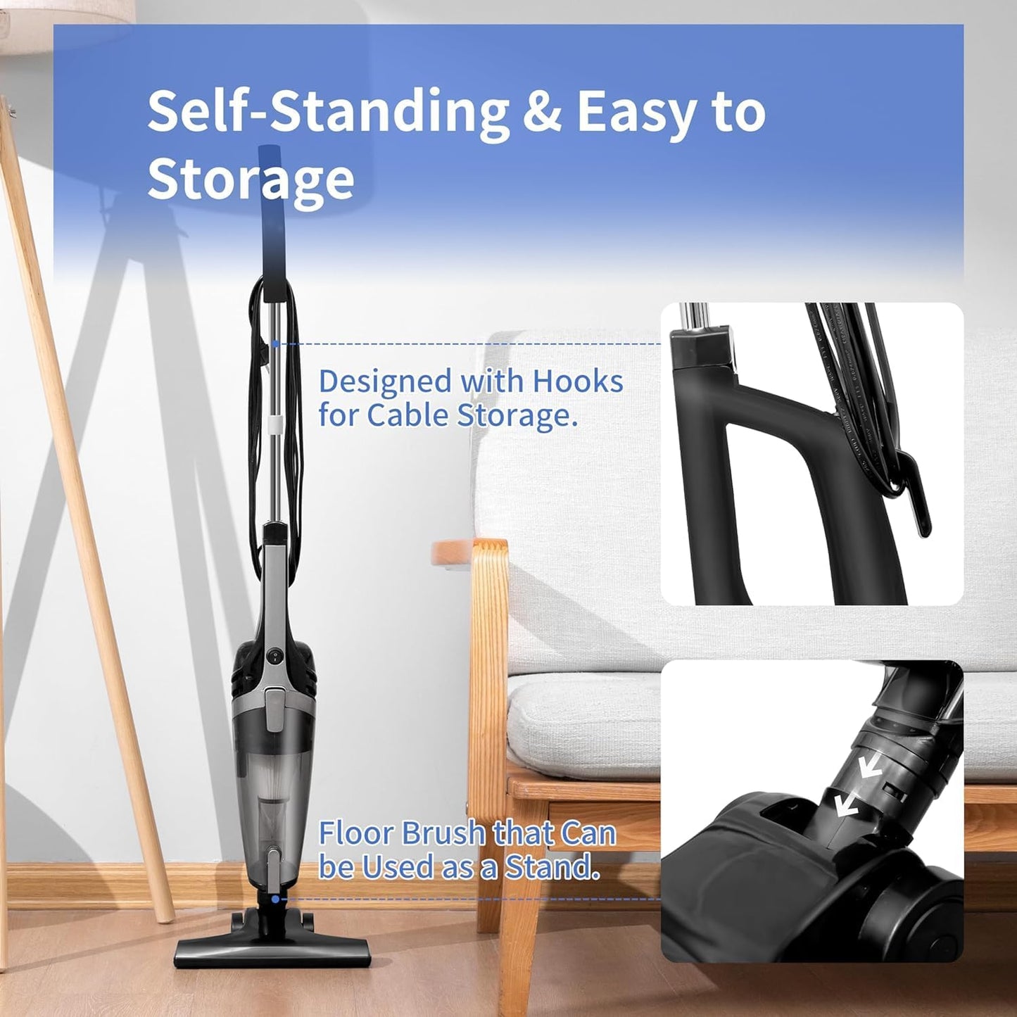 Skiennix Corded Stick Vacuum Cleaner - Powerful Suction for Pet Hair on Carpet, Tile & Hard Floors