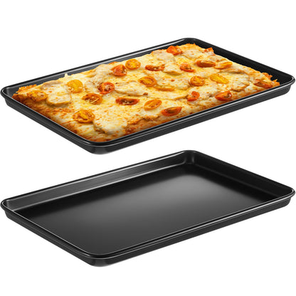 RimCereal 2 Pcs 17 Inch Grandma Style Pizza Pan Hard Rectangular Black Non Stick Sicilian Style Carbon Steel Pizza Pan Dish Pre Seasoned Bakeware Kitchenware