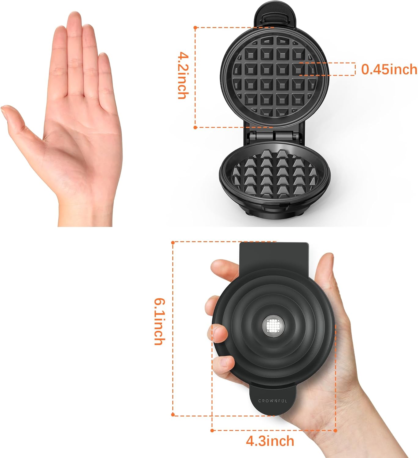 CROWNFUL Mini Waffle Maker, 4" Chaffle Maker with Non-Stick Surface, Easy to Clean, Recipe Guide Included