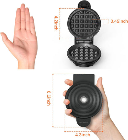 CROWNFUL Mini Waffle Maker, 4" Chaffle Maker with Non-Stick Surface, Easy to Clean, Recipe Guide Included