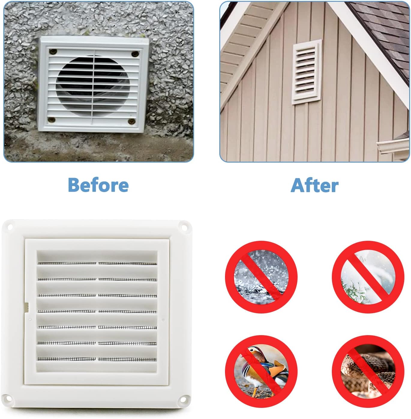 Cenipar 4" Louvered Vent Cover, Dryer Exhaust Air Vent Cover with Screws, Easy Installation, White