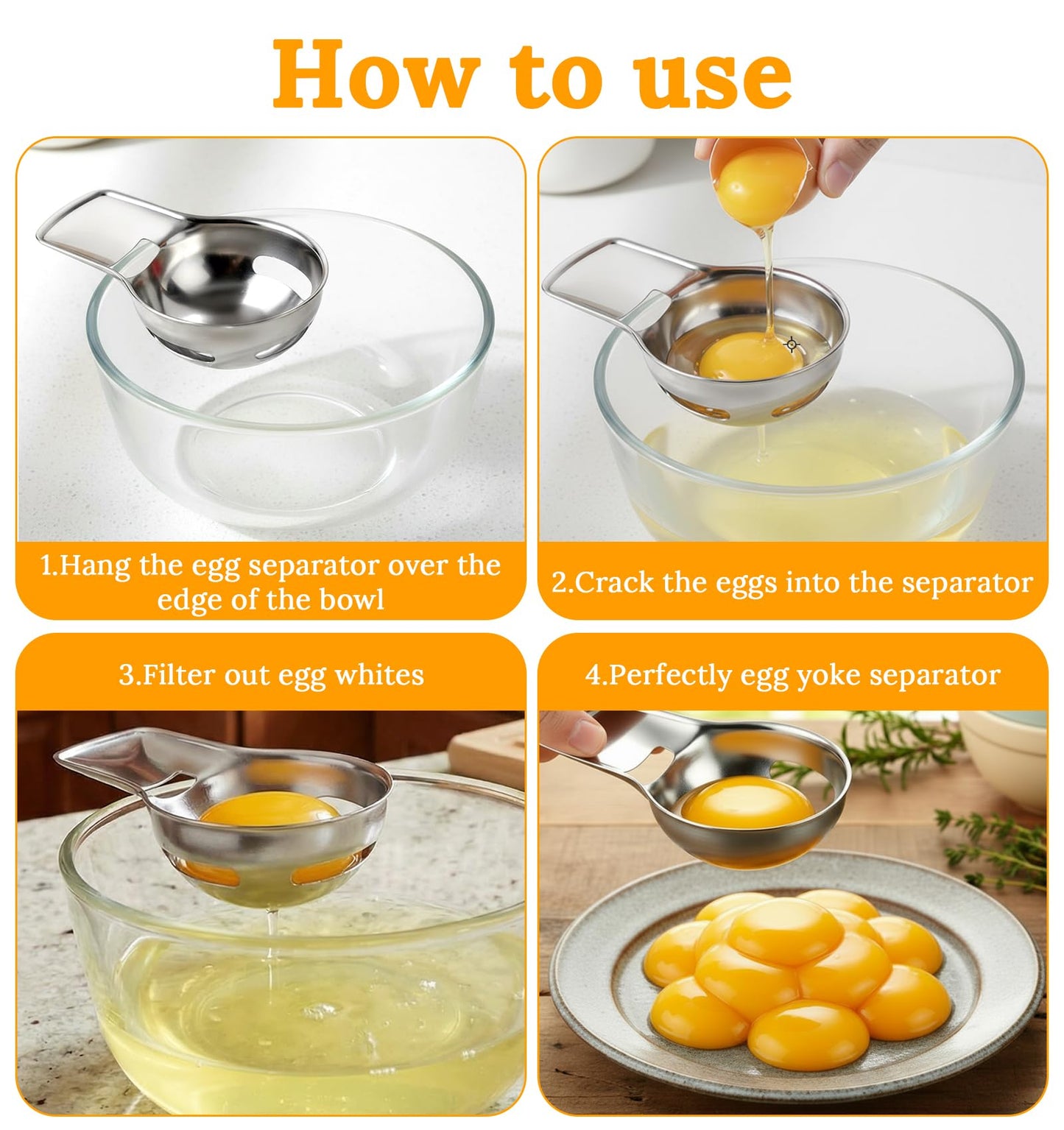 Egg Yolk Separator, Egg Separator for Raw Eggs Food Grade Stainless Steel Eggs Separators Tool, Easy to Use for Baking & Cooking