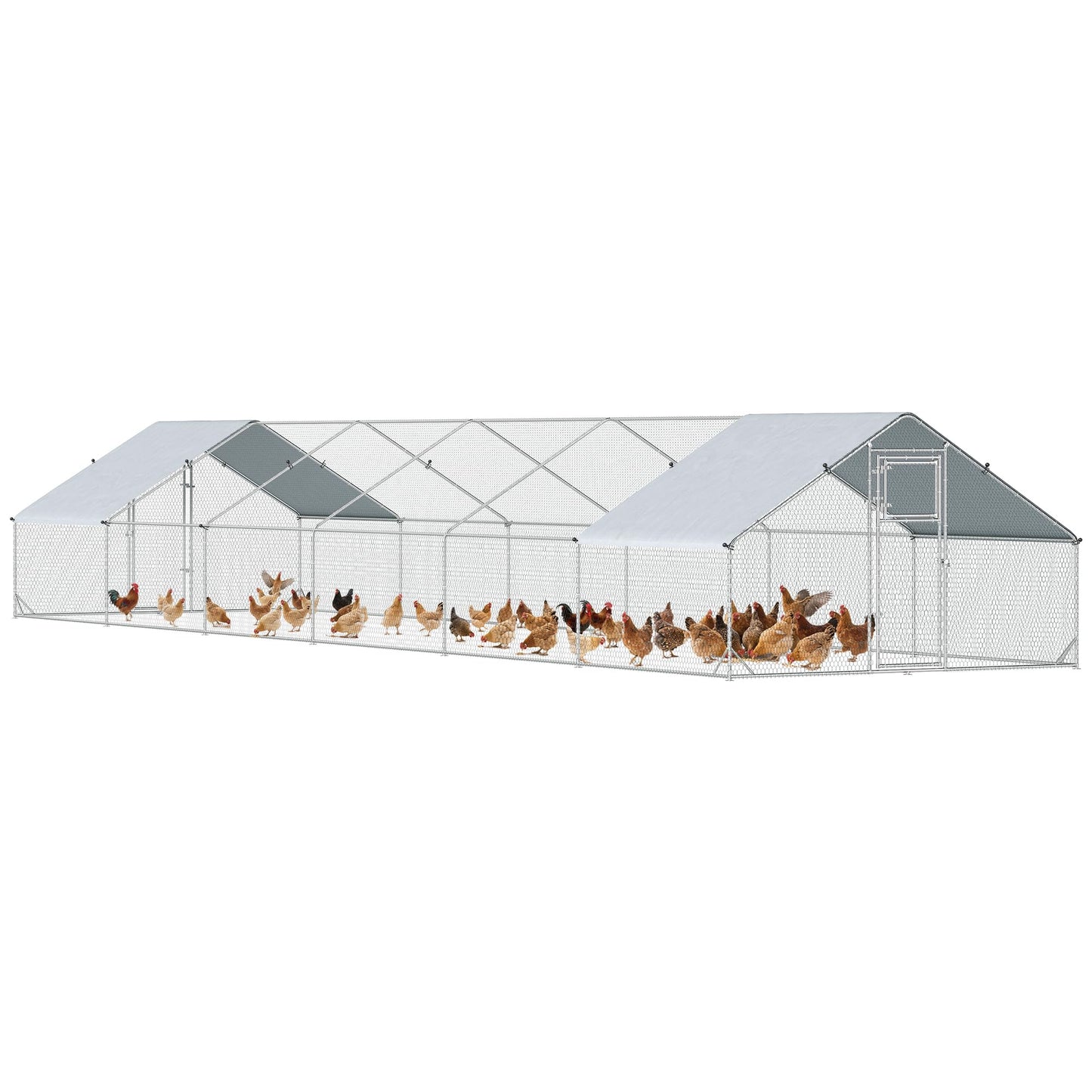 PawHut Large Chicken Coop Metal Chicken Run for Chickens with Waterproof and Anti-UV Cover, Spire Shaped Walk in Fence Cage Hen House for Outdoor and Yard Farm Use, 1" Dia, 39' x 10' x 6.4'