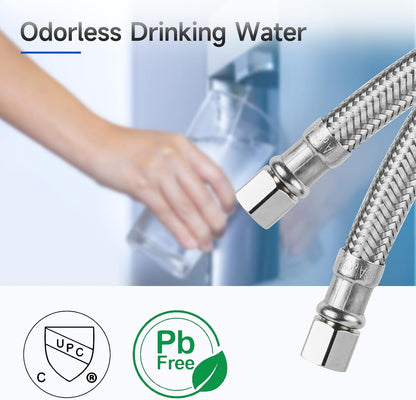 JUWO 6 FT Refrigerator Water Line, 1/4 Inch Compression Stainless Steel Hose Connector for Small Residences