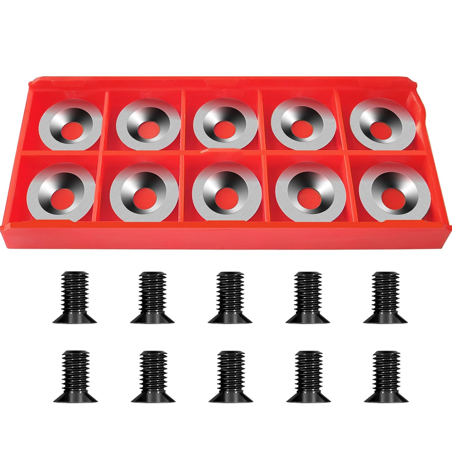 16mm Round Carbide Inserts for Woodturning, Indexable Tungsten Carbide Cutter Inserts Set fits for DIY Woodworking Wood Lathe Turning Finisher Hollower Tools with Screws 10pcs (M5*12)