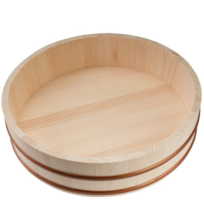 Kichgather Wooden Sushi Rice Bowl with Lid Hangiri Sushi Oke Sushi Rice Mixing Tub (13 “ with lid)