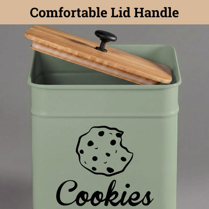 Cookie Jar with Airtight Lid - 1 Gallon - 6"D x 8"H Green Iron Cookie Tin with Bamboo Lid - Large Cookie Jars with Lids Airtight - Farmhouse Cookie Jars for Kitchen Counter Decorative - Cookies Jar