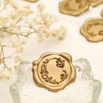 SWANGSA Initial Alphabet Wax Seal Stickers, 50 Pcs Antique Gold 3D Floral Letter C Envelope Seal Stickers Self- Adhesive, Perfect for Wedding Invitation, Christmas, Gift Wrapping