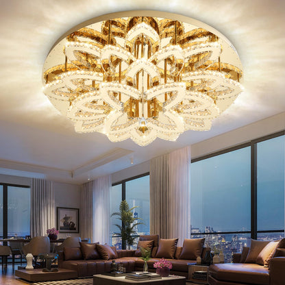 Shial Lighting 40" Modern Crystal Chandelier for Dining Room LED Dimmable Flush Mount Chandeliers Gold Ceiling Chandelier for Living Room Bedrooms