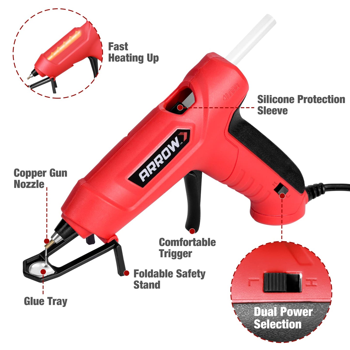Arrow Mini Hot Glue Gun, Dual Temp Glue Gun Kit with 24Pcs Mini Glue Sticks, High/Low Temp Fast Heating Glue Guns with Stand for DIY, Decoration, Crafts, Quick Repairs