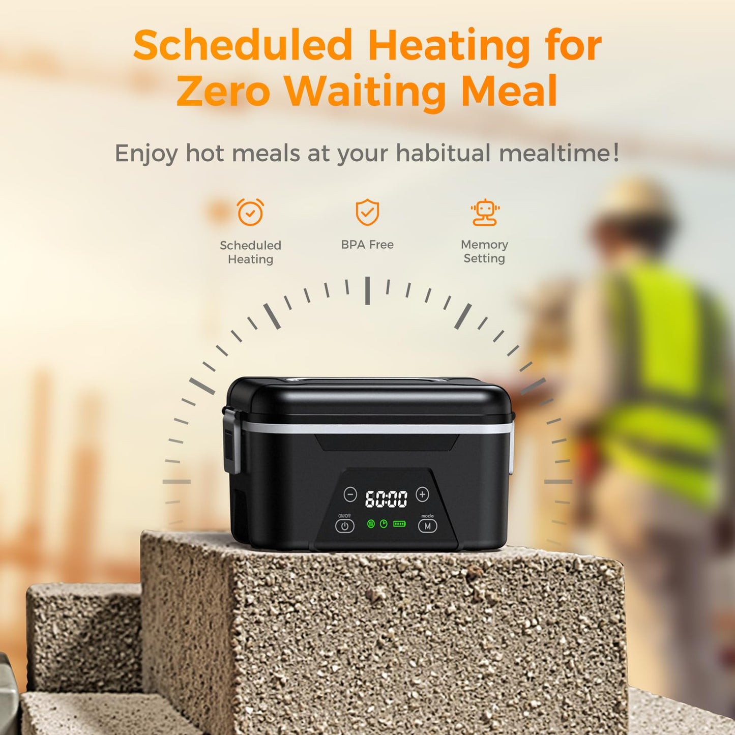 QUESSA 𝟐𝟎𝟐𝟔 𝐔𝐩𝐠𝐫𝐚𝐝𝐞𝐝 Cordless Heated Lunch Box, 6 Cups Rechargeable Electric Lunch Box with Ice Crystal Box & Insulated Bag, 24 Hours Scheduled Self Heating Food Warmer for Men Women