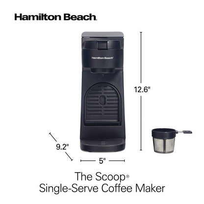 Hamilton Beach The Scoop Single Serve Coffee Maker & Fast Grounds Brewer for 8-14oz. Cups, Brews in Minutes, Black (47620), Next Gen