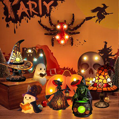 MYSNKU Halloween Ambiance Lamp – Handcrafted Stained Gothic Wizard Hat Night Light Reading Book Lamp, Suitable for Indoor Party & Spooky Outdoor Halloween Decoration, with USB Plug (A Yellow)