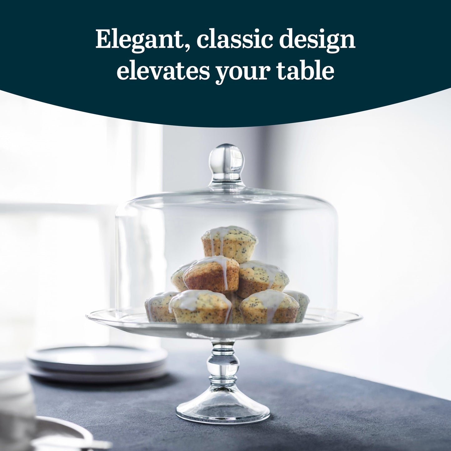 Libbey Selene Glass Cake Stand with Dome Lid, Elegant Curved Footed, Covered Cake Stand, Versatile Serving Dish for Variety of Desserts and More