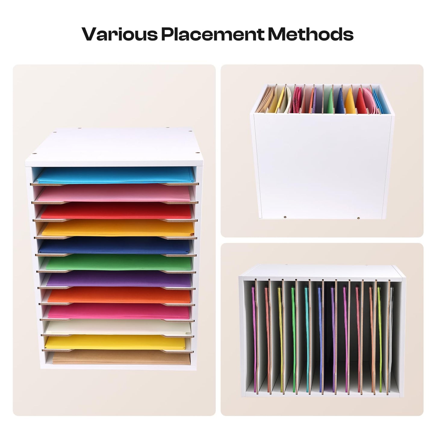 Caydo 12 Slot 8.5" x 11" Paper Organizer Storage, Wood Adjustable Shelves Paper Storage Shelf Holder for Scrapbooks, Cardstock, Construction & Printer Papers, Files for Office Home Desk