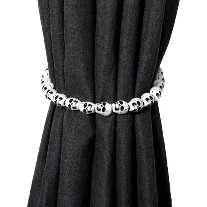 2Pcs Skeleton Curtain Tieback Halloween Curtain Holdbacks Wall Curtain Ties for Halloween Decor (Black)