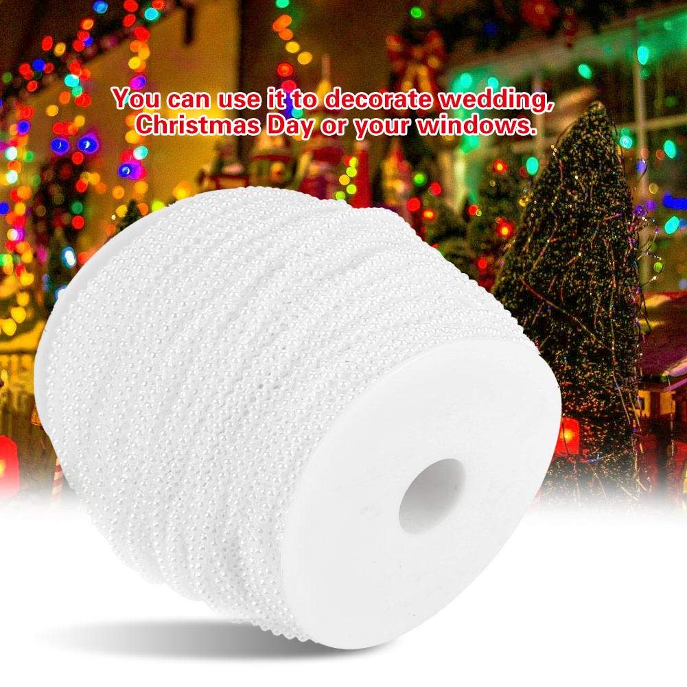 Faux Pearl Bead Garland Spool Rope,100m/roll Imitation Pearl Wire Beads Garland String Wedding Party Decoration 2.5mm(White)