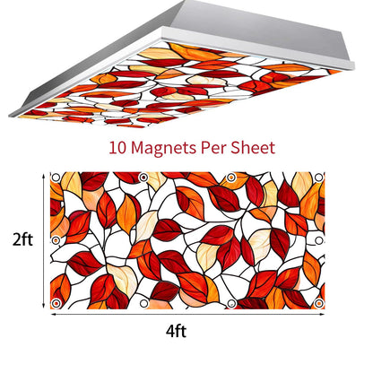 Fluorescent Light Covers for Ceiling Lights-Magnetic,2pcs,Geometric & Stained Glass Designs for Ceiling Lights 2ft x 4ft-For Classroom, Office，Home (Stained Glass Leaves, 48"L x 24"W-2pcs)