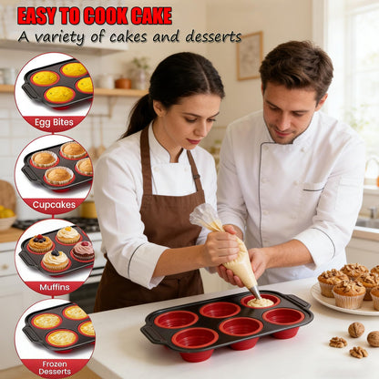 YiYeraio Silicone Muffin Pan, 6 Cups Muffin Pans for Baking with Metal Frame, Cupcake Pan, Egg Bite Molds, Muffin Tin Tray Easy to Pop Nonstick Non Toxic Bakeware for Oven