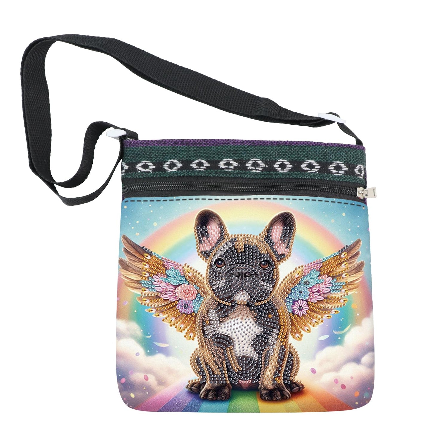 5D DIY Diamond Painting Shoulder Bag, Special Shaped Diamond Art Bag Kit, Partial Drill Craft Handbag, Crossbody Purse with Adjustable Strap, DIY Crystal Rhinestone Art Gift, Dog Angel