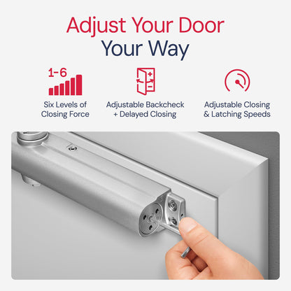 Lawrence Heavy Duty Door Closer Commercial Grade 1 - Adjustable 6-Speed Delayed-Action Door Control with 3 Pistons – Flexible Installation with Included Hardware - Embassy Series LH816