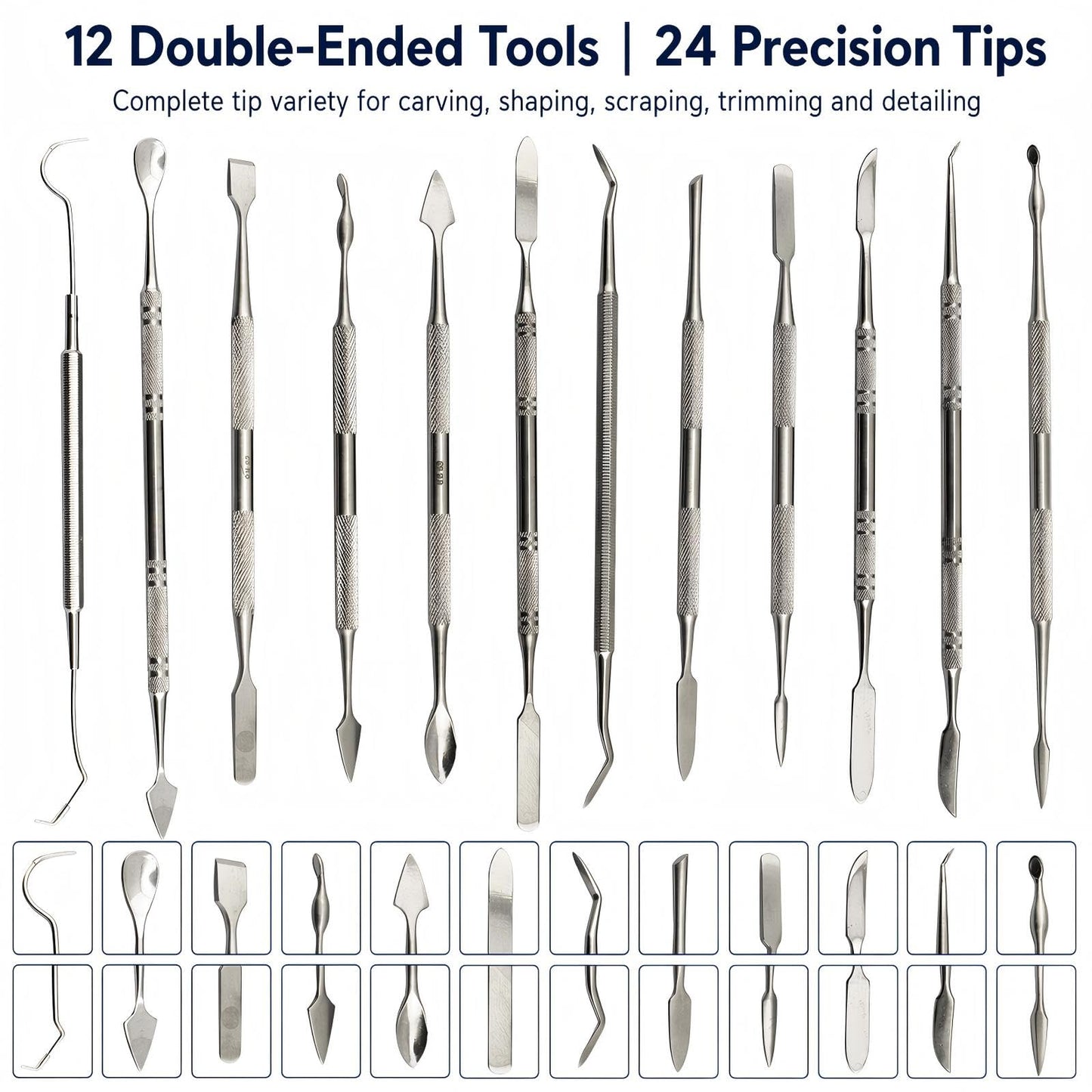 PHYHOO Wax Carvers Set Double Ended Dental Wax Modeling Sculpting Tools Dental Picks Polymer Pottery Clay Carving Tool Stainless Steel 12 Pieces