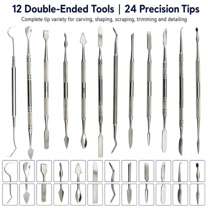 PHYHOO Wax Carvers Set Double Ended Dental Wax Modeling Sculpting Tools Dental Picks Polymer Pottery Clay Carving Tool Stainless Steel 12 Pieces