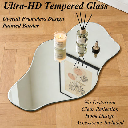 DAOYIJIAJU Large Irregular Mirror, 67"x31" Silver Asymmetrical Frameless Mirror Full Length, Organic Tempered Glass Mirrors for Living Room Bedroom Hallway Entryway, Horizontal or Vertical Hanging