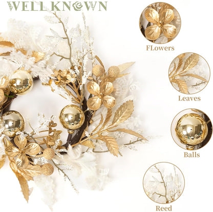 Well Known Mini Golden White Floral Candle Rings - 9" Decorative Wreaths for Home & Events