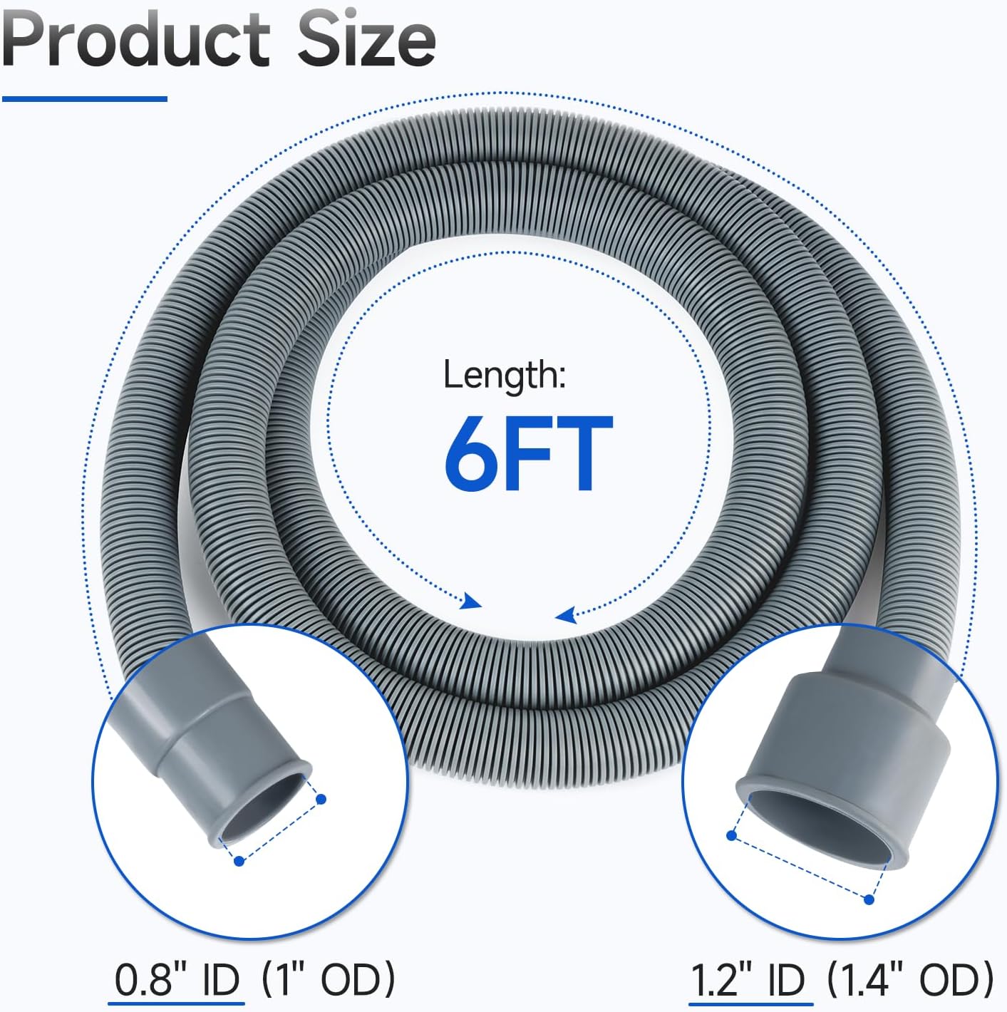 JUWO 6 Ft Washing Machine Drain Hose Extension, Universal Corrugated Discharge Hose for Magic Chef, Panda, Hair (Gray)