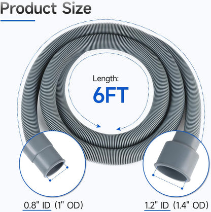JUWO 6 Ft Washing Machine Drain Hose Extension, Universal Corrugated Discharge Hose for Magic Chef, Panda, Hair (Gray)
