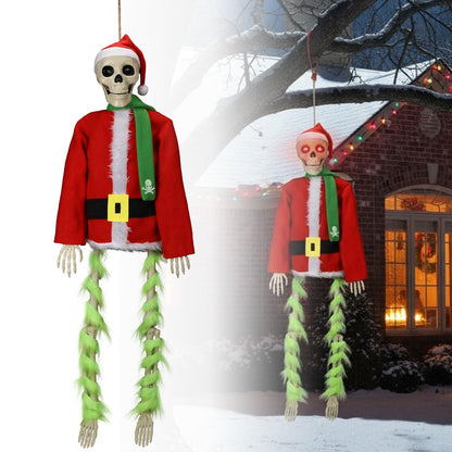 PUIWNON 4.1ft Hanging Skeleton Santa Decoration Light-Up Christmas Halloween Outdoor Decor for Garden Lawn Porch Party