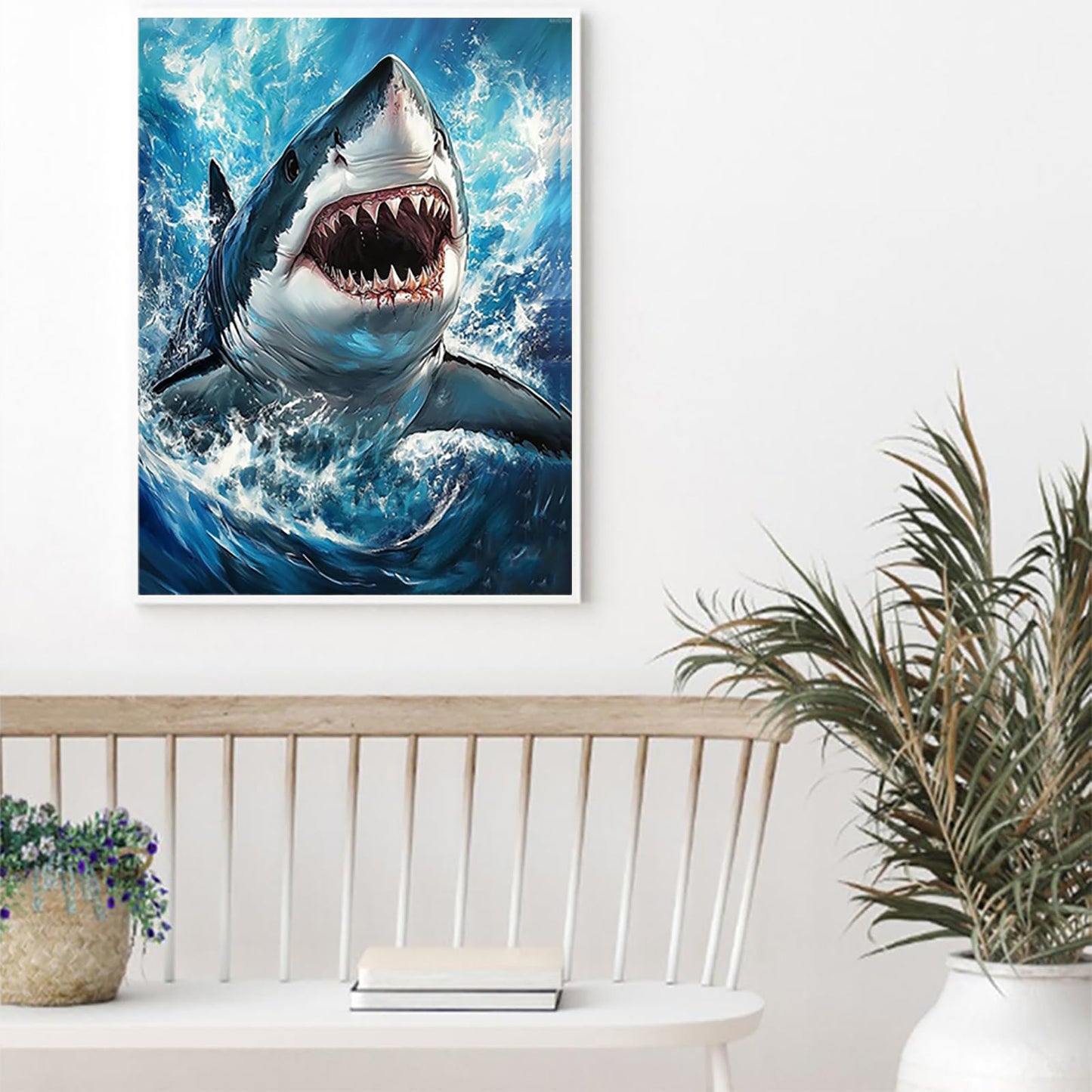 KAYEIUU 5D Great White Shark Diamond Art Full Drill Diamond Painting Kits for Adults Beginners DIY Art Crafts for Relaxation and Home Wall Decor 12x16 Inch