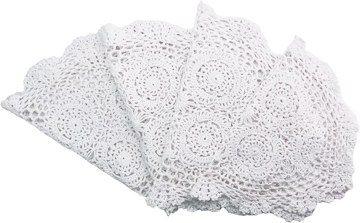 Phantomon Handmade Crochet Cotton Lace Placemats, Pack of 4 Oval Shape Doilies, White, 12 x 17 inch