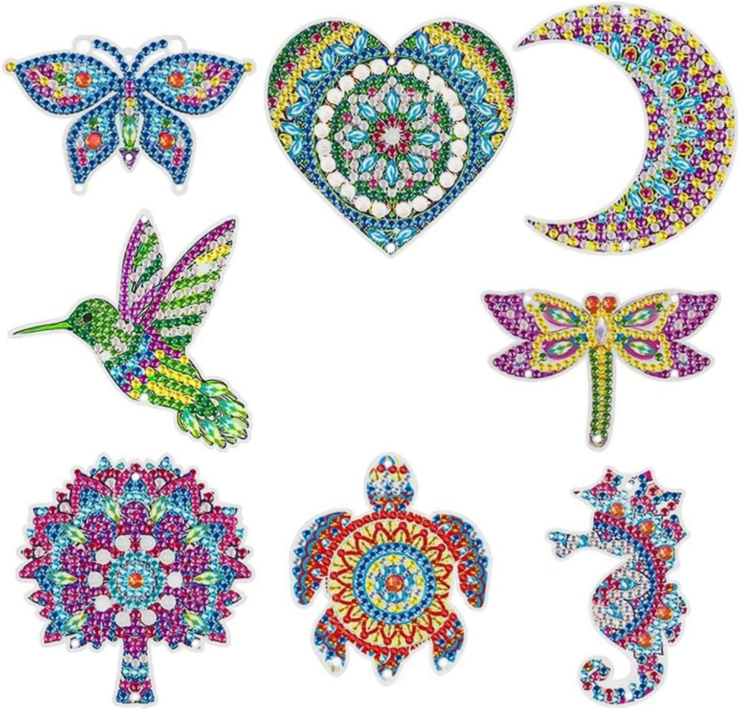 5D Diamond Painting Butterflies Suncatcher Wind Chimes Kit Sun Crystal Wind Chime Diamond Painting Kits Double Sided DIY Art Suncatchers Hanging Ornament Crafts for Home Window Decor (Style 8pcs)
