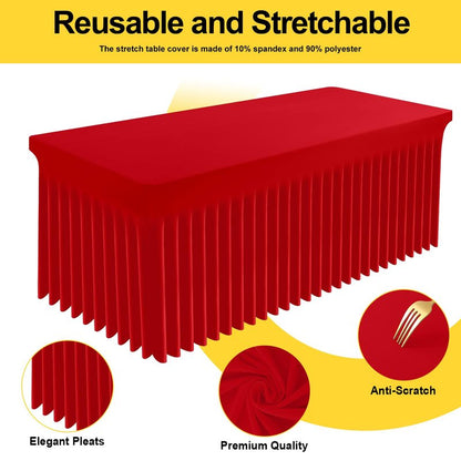 Smiry Spandex Tablecloth 2 Pack, Elastic Fitted Stretch Tablecloth for 8FT Rectangle Tables, Waterproof Washable Table Cover Skirt for Outdoor, Wedding, Banquet & Parties (Red, 96Lx30Wx30H Inch)