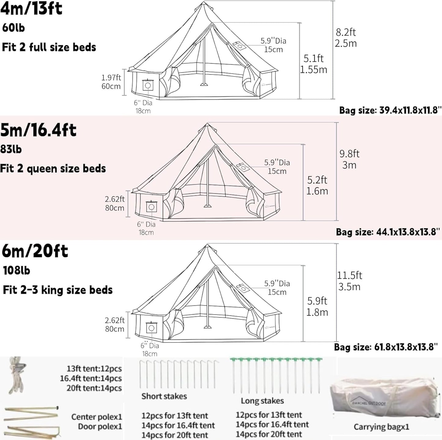 DANCHEL OUTDOOR 4 Season Canvas Yurt Tent with Large Wood Stove, Heavy Duty Bell Tent with Stove Jack 8 Person Winter Camping Glamping, 6m/20ft