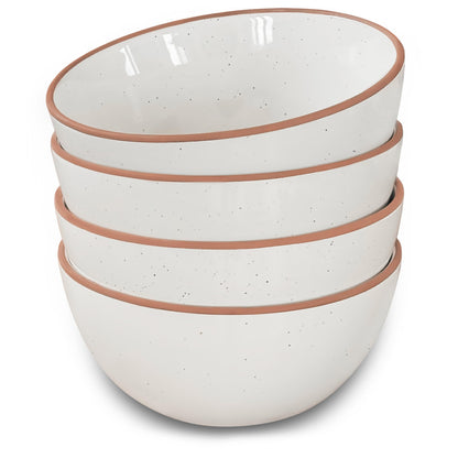 Mora Ceramic Bowls For Kitchen, 28oz - Bowl Set of 4 - For Cereal, Salad, Pasta, Soup, Dessert, Serving etc - Dishwasher, Microwave, and Oven Safe - For Breakfast, Lunch and Dinner - Vanilla White