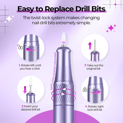 40000RPM Electric Nail File Drill Professional Kit, Drill Machine with LCD Display, Manicure Pedicure Polishing Acrylic Gel Nail Grinder for Salon, Home Use