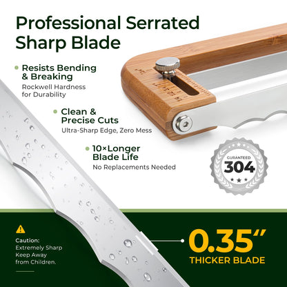 Keechee Adjustable Bread Slicer for Homemade Bread – Sourdough Bread Knife with Thickness Guide & Serrated Stainless Blade, Manual Bow Cutter for Bagels and Baguettes, Gift for Baker, Ambidextrous Use