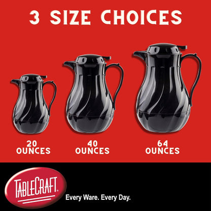 Tablecraft Insulated Coffee Server, Tea and Hot Water Beverage Dispenser, 64 Ounce, Black, BPA Free
