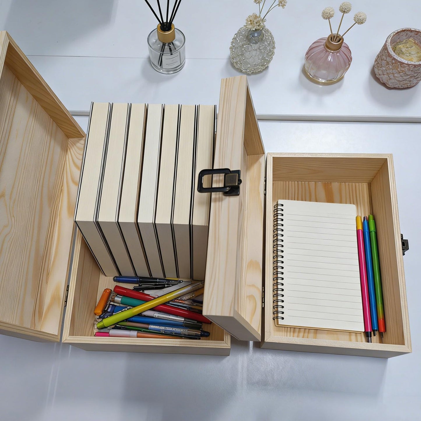 LuckyZoo77 Large Unfinished Wooden Storage Box with Lid & Latch, 2-Pack Pine Wood Craft Boxes with Bonus Small Box for DIY Crafts & Gifts