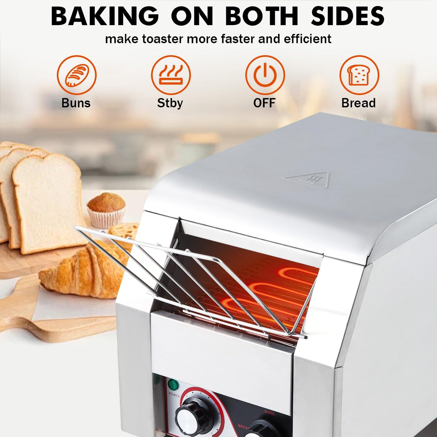 Towallmark Commercial Toaster Conveyor 150 Slices/H Heavy Duty Industrial Conveyor Toaster Stainless Steel Electric Oven with Dual Heating Tube 7-speed Adjustments for Bagel Croissant Bakery Cafe