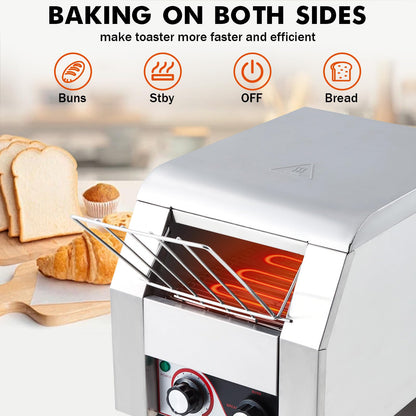 MERXENG Commercial Toaster Conveyor 300 Slices/H Heavy Duty Industrial Conveyor Toaster Stainless Steel Electric Oven with Dual Heating Tube 7-speed Adjustments for Bagel Croissant