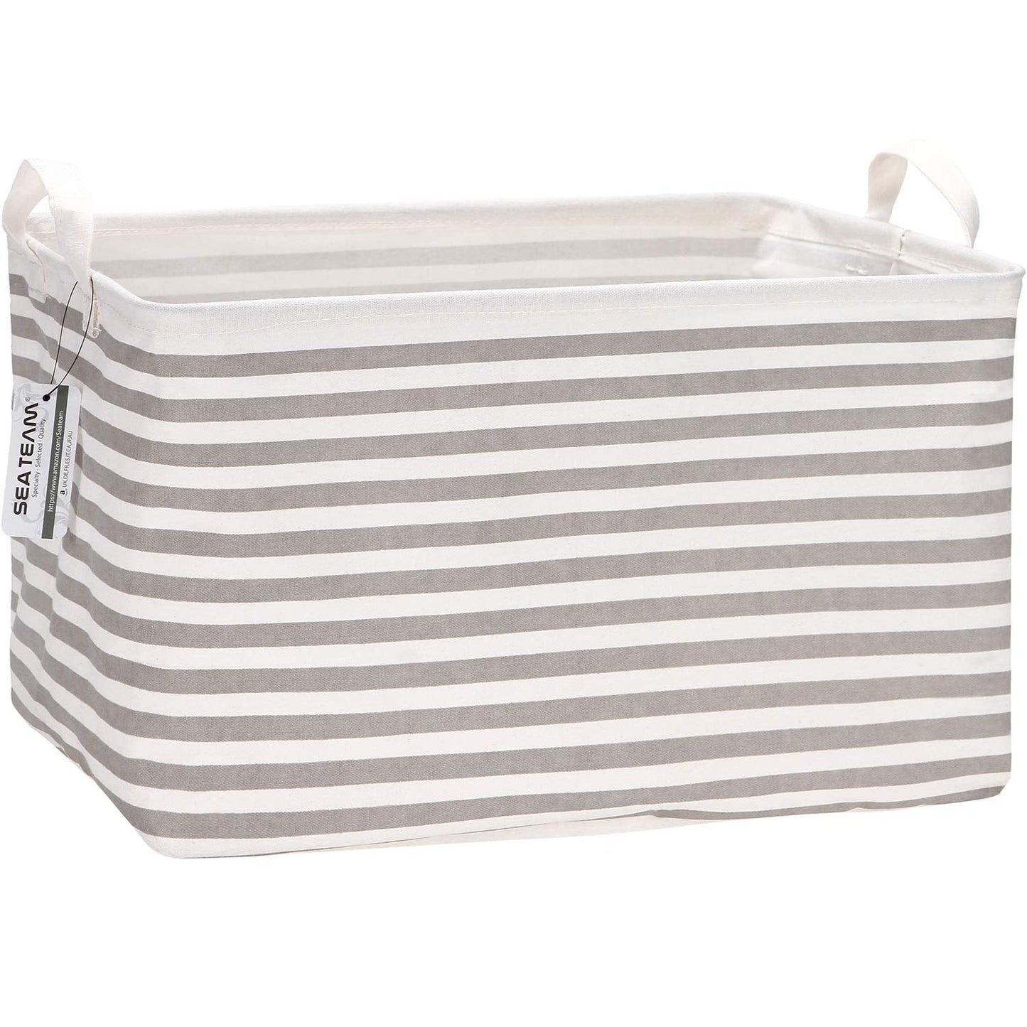 Sea Team Collapsible Canvas Fabric Storage Basket, Rectangle Waterproof Bin with Handles, 16.5 x 11.8 x 9.8 Inches