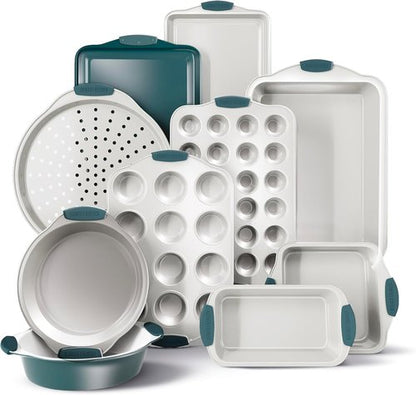 Country Kitchen Nonstick Bakeware Set - Durable & Easy Release, Sage Color, 10 Pieces