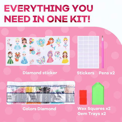 Cymbana Diamond Painting Kits for Kids 18 Pcs Princess and Their Buddy Gem Art Sticker for Kids Ages 6-8 8-12 Contains Unicorn, Mermaid