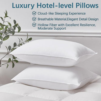 FROHAUL Pillows Queen Size Set of 4, Grid Hotel Bed Pillows for Sleeping,Medium-Firm Microfiber Pillows for Side, Back and Stomach Sleepers